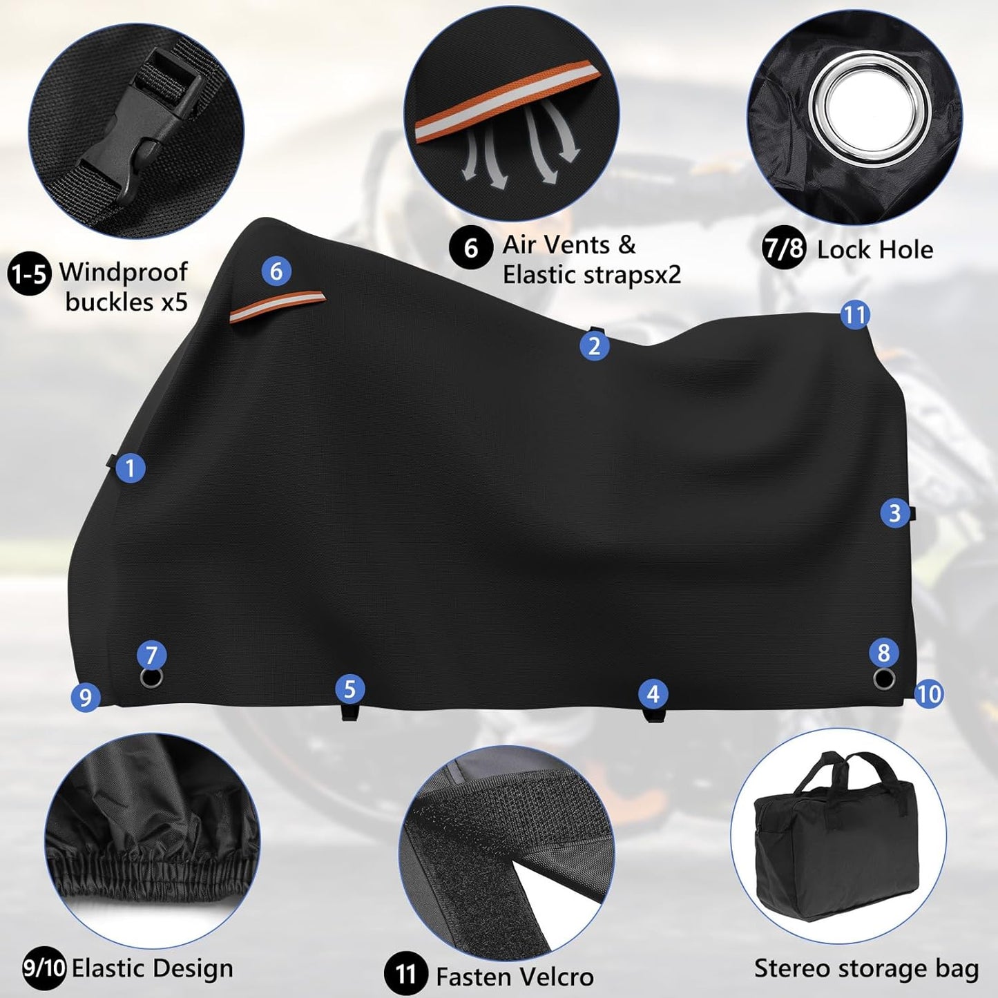 STARTWO Motorcycle Covers Waterproof Outdoor Storage for Harley Davidson Touring Models with Side+Top Box Ultra Limited,Road Glide Limited, Gold Wing,Road Master 110"x45"x59" Black