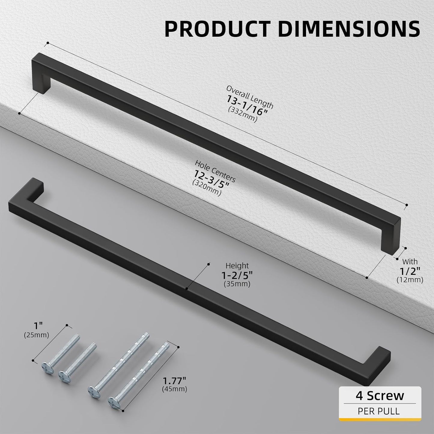 goldenwarm 60 Pack 12 3/5 Inch Black Cabinet Handles Matte Black Drawer Pulls Stainless Steel Cabinet Hardware Square Bar Modern Cabinet Handles for Kitchen Bathroom Cupboard