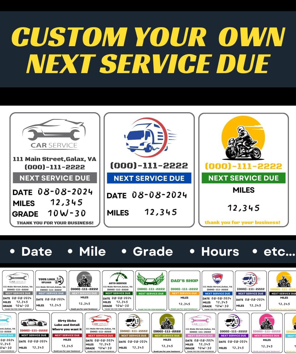 Oil Change Stickers for Windshield Personalized with Your Logo- Custom Oil Change Labels 2''-2.8'', Clear and White Next Service Due Labels for Car Auto Vehicle Window,50-10k Stickers (Small)