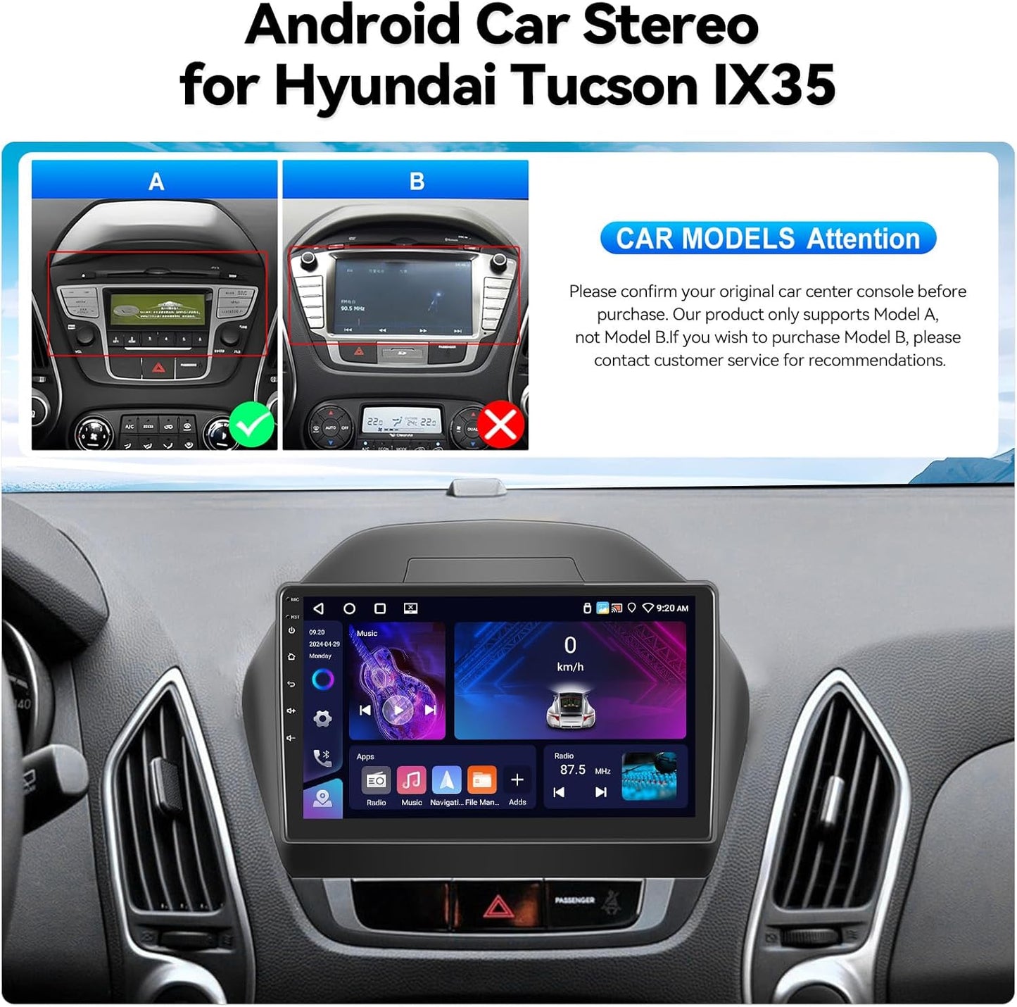 SIXTOP [4+64G] Android Car Stereo for Hyundai Tucson IX35 2010-2015 with Carplay Android Auto Mirror Link 10.1 inch Touchscreen 1280 * 720 Bluetooth 5.0 FM/RDS DSP 32EQ WiFi GPS Change Theme AI Voice