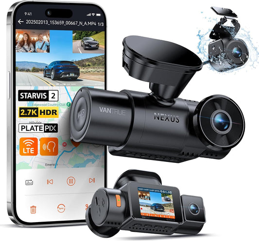 Vantrue N4S 3 Channel Front Inside Rear Dash Cam, 2.7K+1440P+1440P WiFi Dash Camera w/PlatePix™, STARVIS 2 x HDR x IR Night Vision, Voice Control, GPS, 24/7 Parking Mode, LTE Support, Support 1TB Max