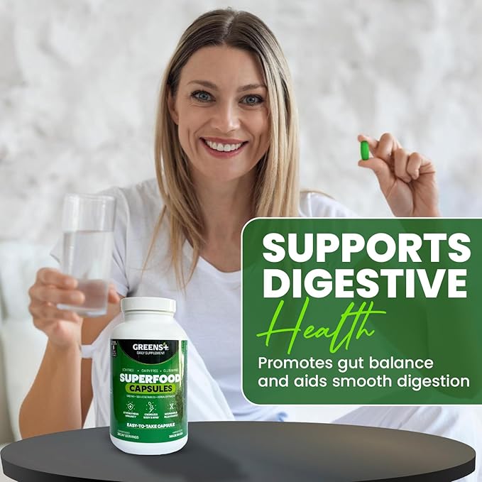 Greens+ Organic Superfood Capsules, Organic Spirulina and Chlorella, with Alfalfa & Wheat Grass, Vitamins & Minerals Supplements, Gluten-Free, Vegan, Non-GMO, 240 Count