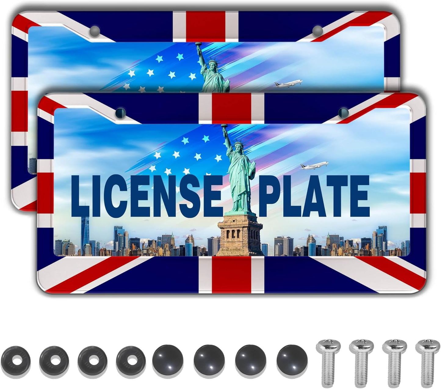 License Plate Frames Multicolor Automotive Exterior Accessories British Flag England Flags Universal Aluminum Car Accessory 2 Pack with Screw Covers Set