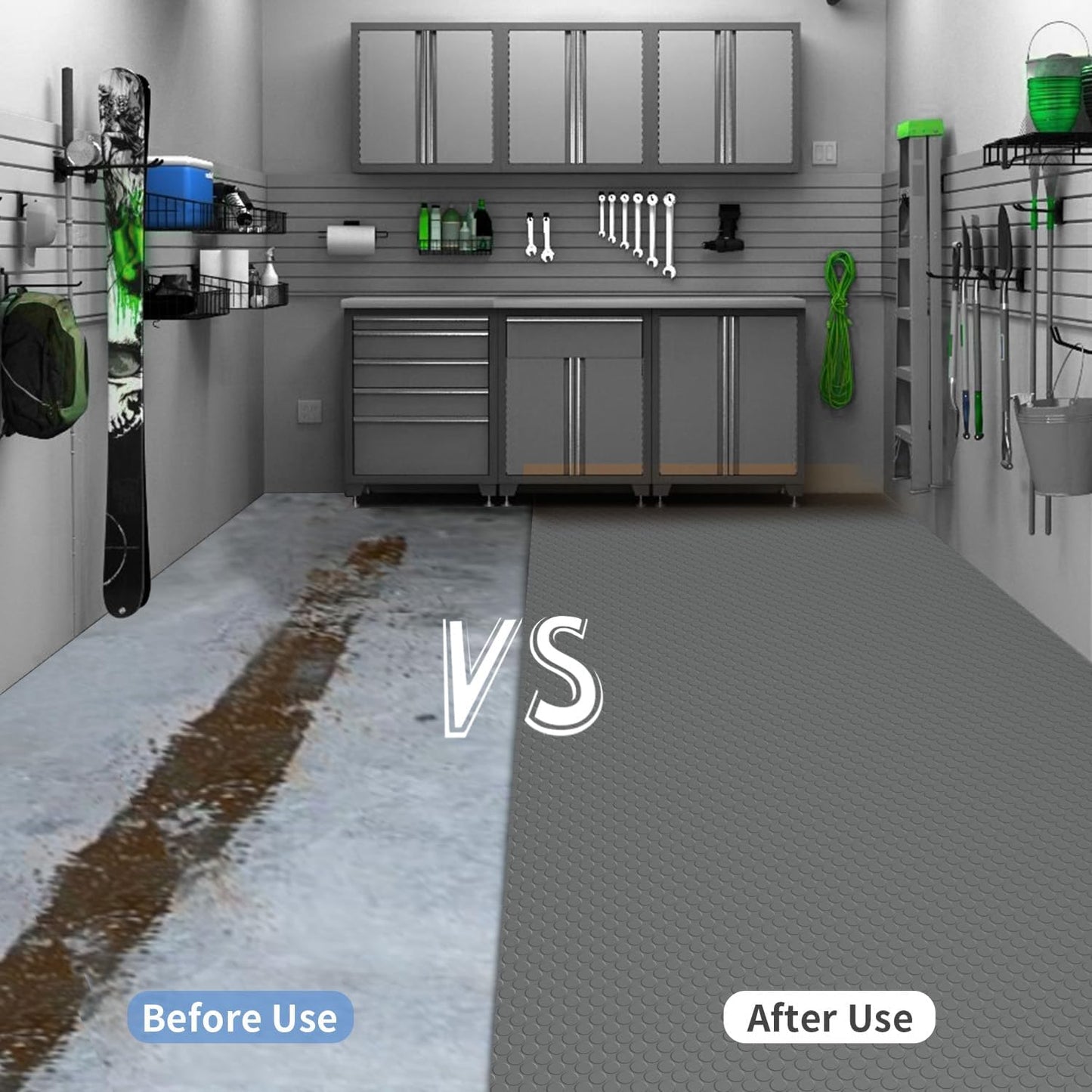 Premium Garage Floor Mat, Commercial Grade Heavy Duty Parking Mat for Garage Floor, Golf Cart Parking, Water/Stain Resistant Floor Runner (Grey Coin, 4 x 13 Feet)