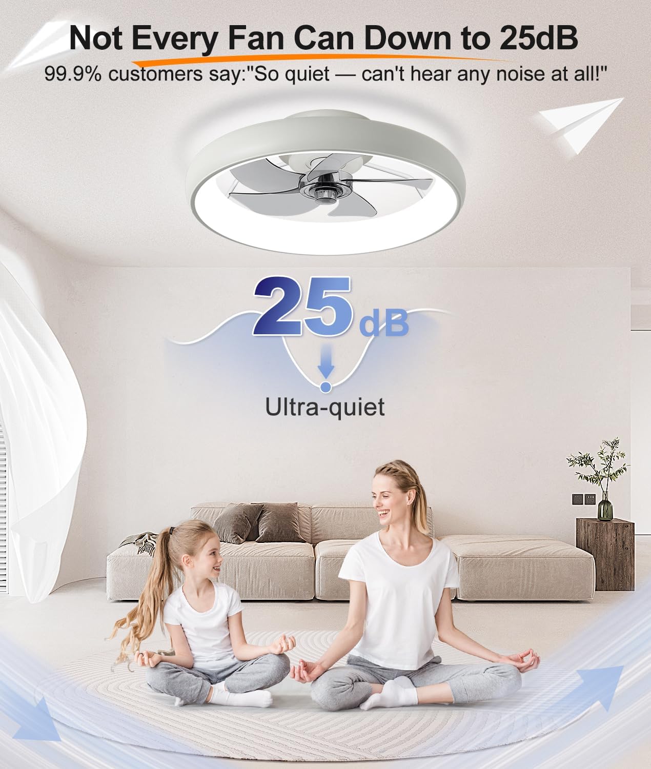 Ultra Low Profile Ceiling Fans with Lights and Remote Ultra Quiet 25 dB, 21" Modern Flush Mount Ceiling Fan LED Ceiling Fan Fandelier Ceiling Milky White
