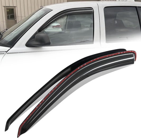 Auto Dynasty 2Pcs Carbon Fiber Pattern Window Visors Compatible with 1997-2004 Dodge Dakota 2-Door, Tape-On Front Window Deflectors Rain Guards Sun Wind Air Side Vent Shade, Glossy Black