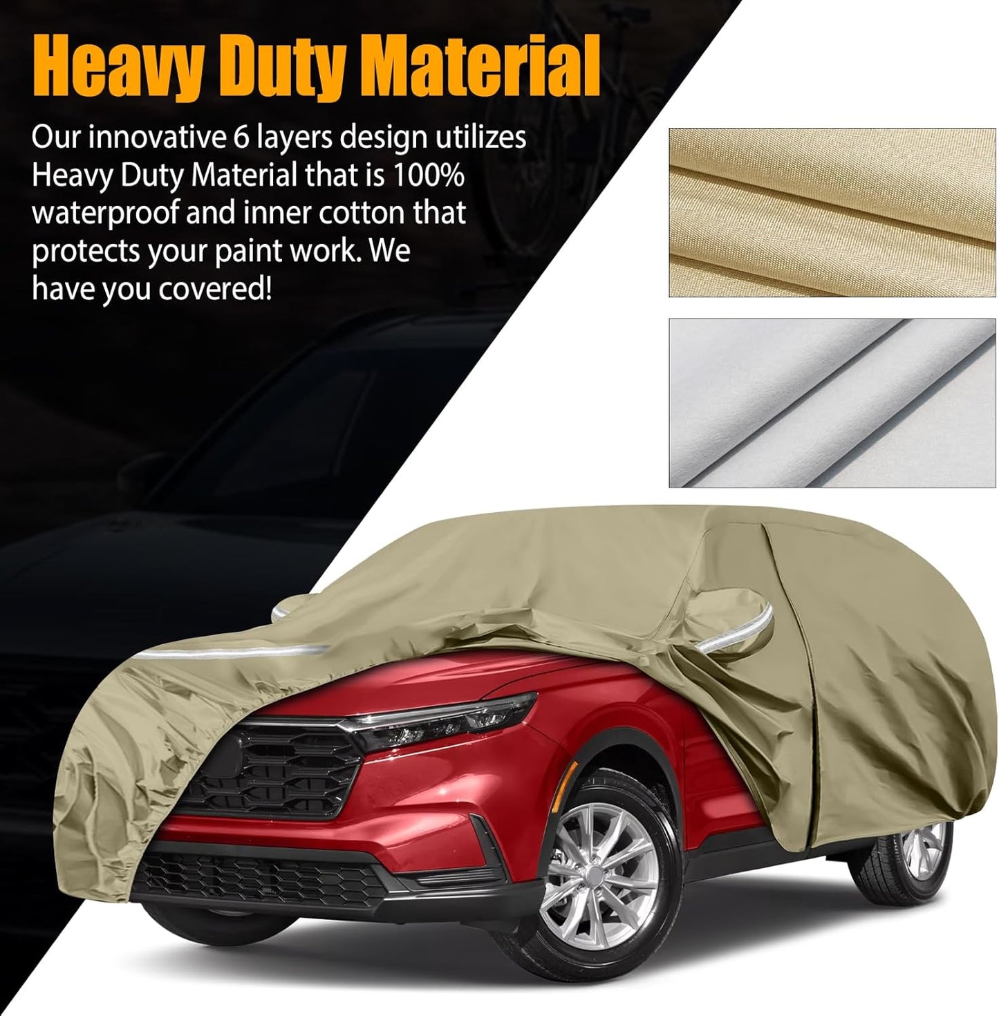 Waterproof Car Covers Replace for 2002-2025 Honda CRV, Multilayer Heavy Duty with Cotton Liner All Weather Car Cover with Zipper Door, Windproof Bands for Snow Rain Dust Protection