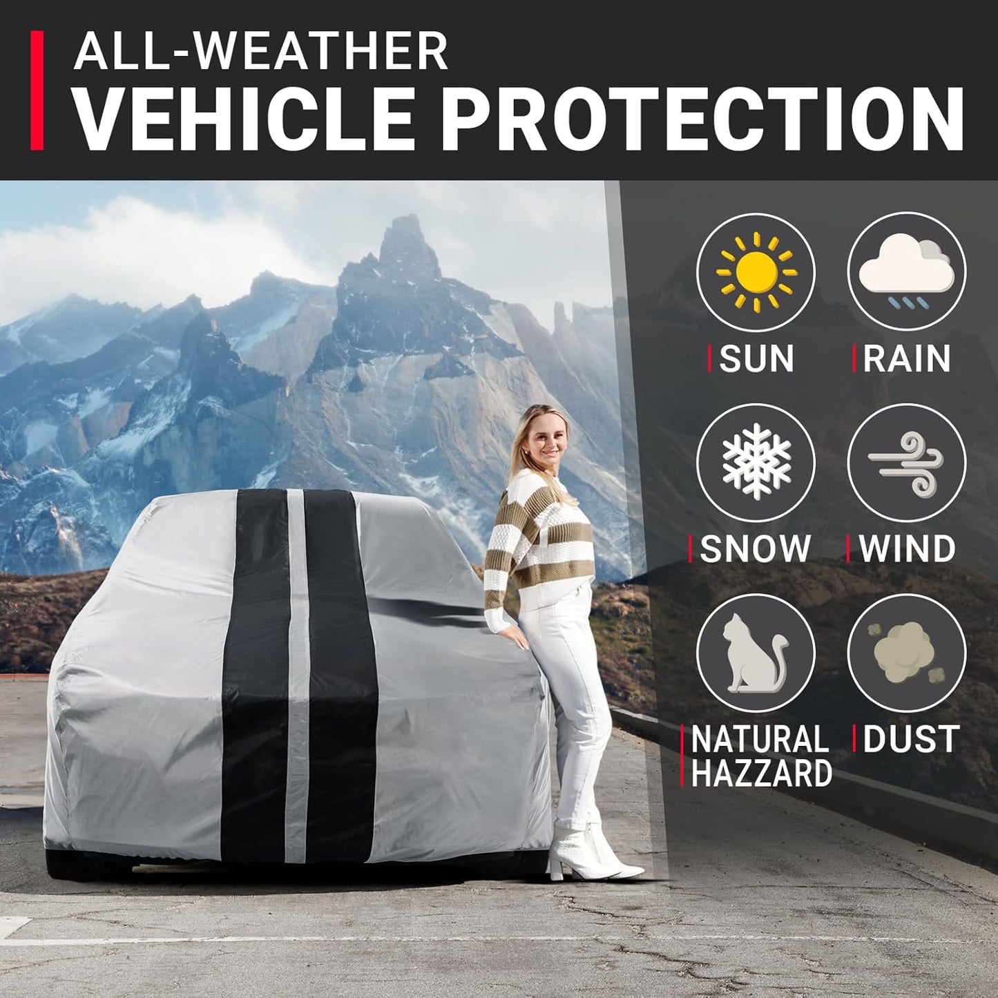 iCarCover Custom Car Cover for Pontiac Super Chief (1957-1958) Waterproof All-Weather Rain Snow UV Sun Protector Full Exterior Indoor Outdoor Car Cover (Stripe - Gray/Black)