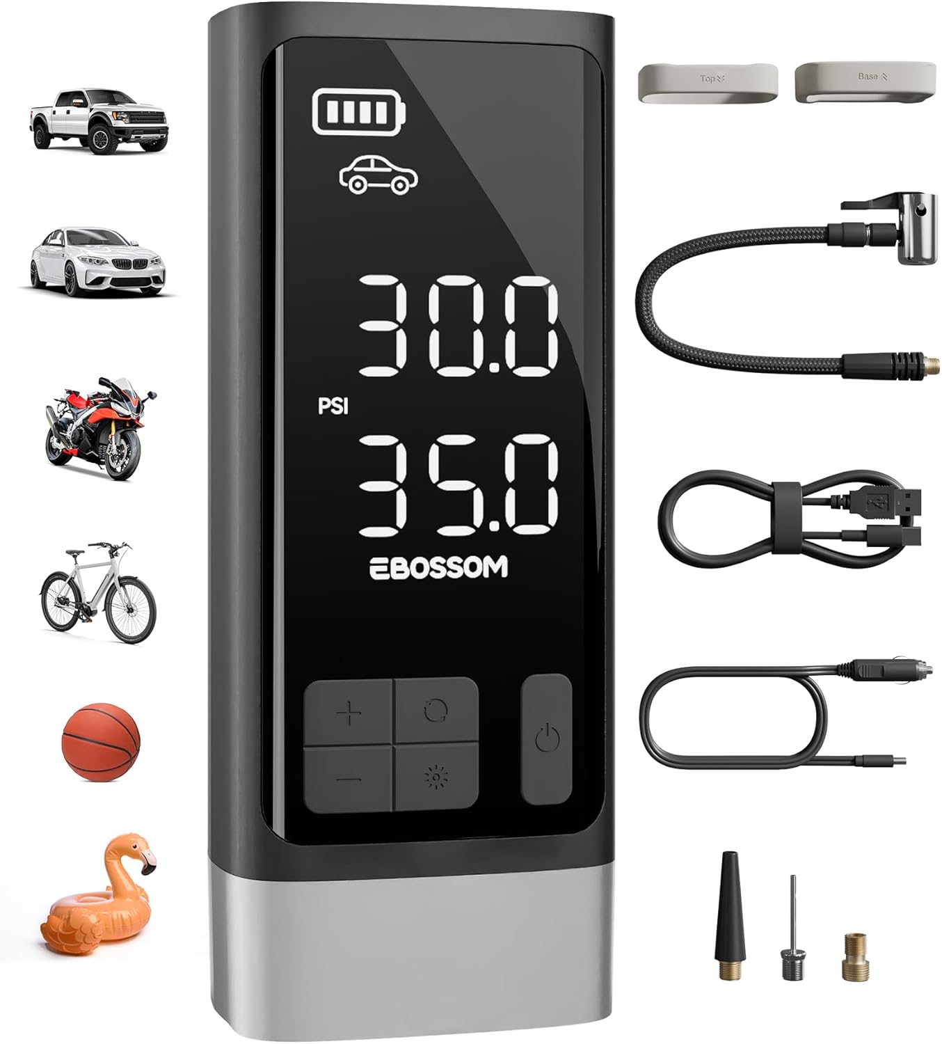 Portable Tire Inflator with Dual-Cylinder, 5 x Fast Inflation Car Air Compressor with Memory Function, 150PSI Cordless Tire Inflator Rechargeable with Battery,12V DC for Pickup Car, Moto, Bikes, Balls