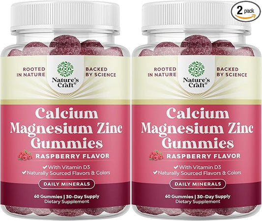 Calcium Magnesium Zinc Gummies - Magnesium Zinc Calcium Supplement Gummies with Vitamin D3 for Teeth and Bone Health - Certified Kosher Non-GMO Gelatin Free & Vegetarian Friendly (2 Month Supply)