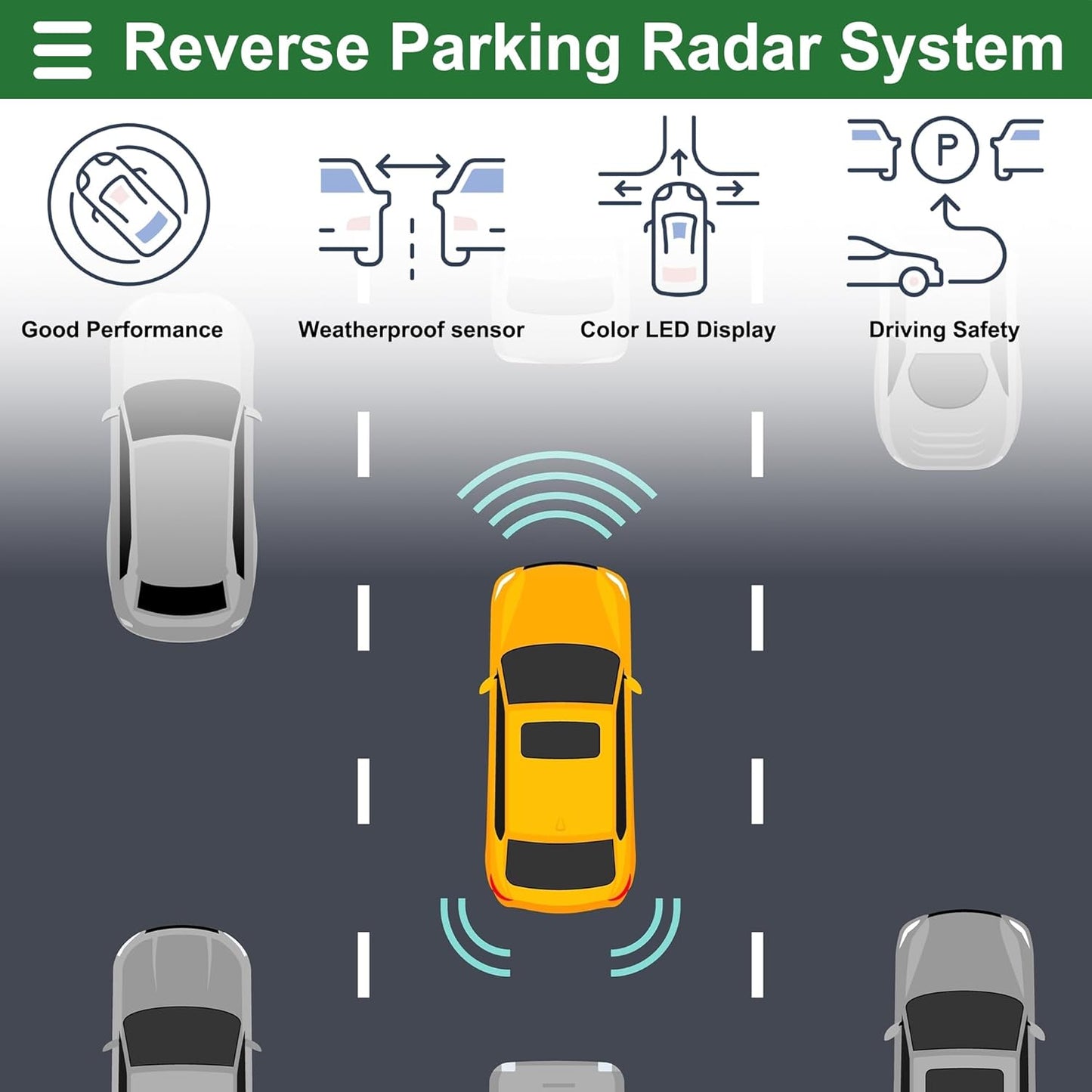 Motoforti Universal Car Auto Vehicle Reverse Backup Radar System Reverse Parking Sensors Alarm Buzzer Reminder Distance Detection Gray 2 Parking Sensors