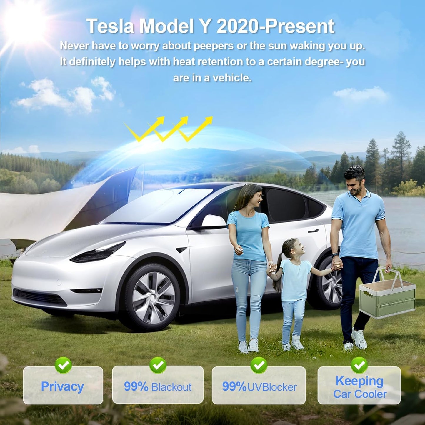 8pcs Car Window Shades for Tesla Model Y 2020-Present Accessories,Windshield Side Rear Full Sunshade,Sun Visor UV Blocking, Privacy Protection and Blackout for Camping Outdoor