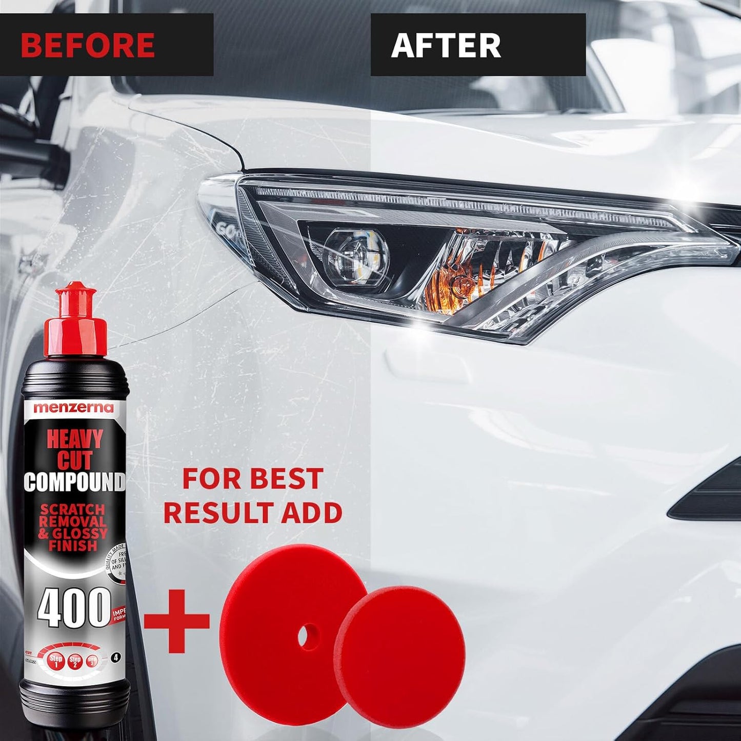 menzerna Heavy Cut Compound 400" Car Polish I Heavy Cut, Medium Cut & Finish I Buffing & Polishing Compound for Scratch Repair I for Scratches, Swirls & Holograms I High Abrasion, Silicone Free I 8oz