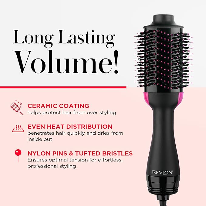REVLON One-Step Volumizer Hair Dryer and Styler with Improved Motor – Easy Salon-Style Blowouts – Less Frizz, More Shine, and Reduced Heat Damage, for all Hair Types and Lengths (Black)