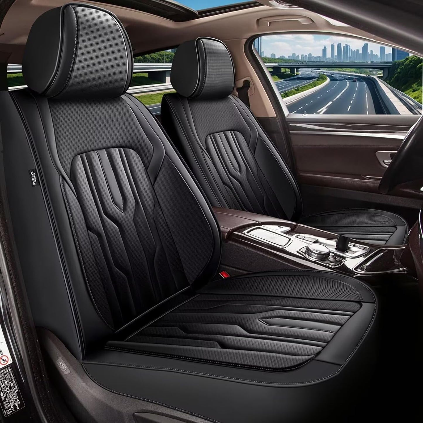 YORKNEIC Fit for Hyundai Kona Seat Covers 2018-2025: Leather Waterproof Car Seat Covers Anti-Slip Protector 2 Front Set (2 Seats, Black)