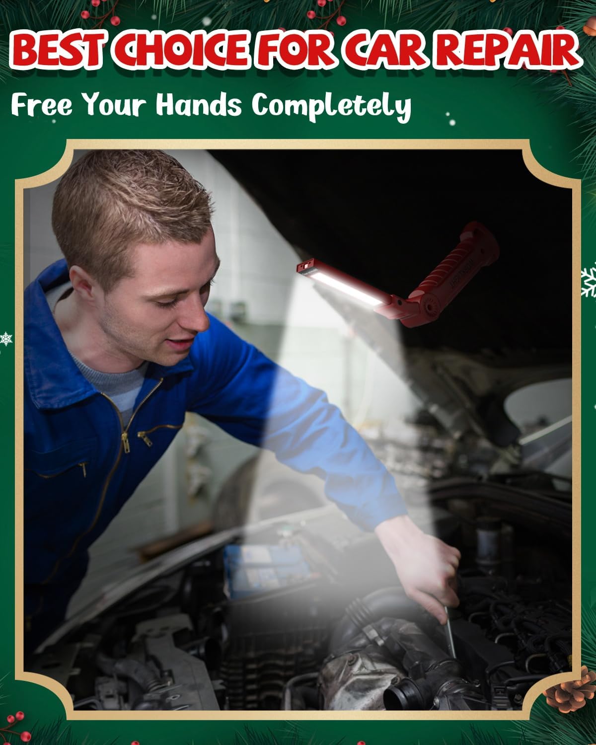 Coquimbo Tools Gifts for Men Dad Husband, Rechargeable LED Work Light Grill Light Magnetic Flashlight with Hanging Hook 5 Modes 360° Rotate Birthday Gifts for Him Grandpa (2 Pack Red)