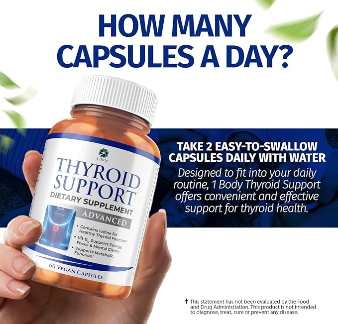 1 Body Thyroid Support Supplement with Iodine, Vitamin B12, Zinc, 60-Day Supply, 2 Pack