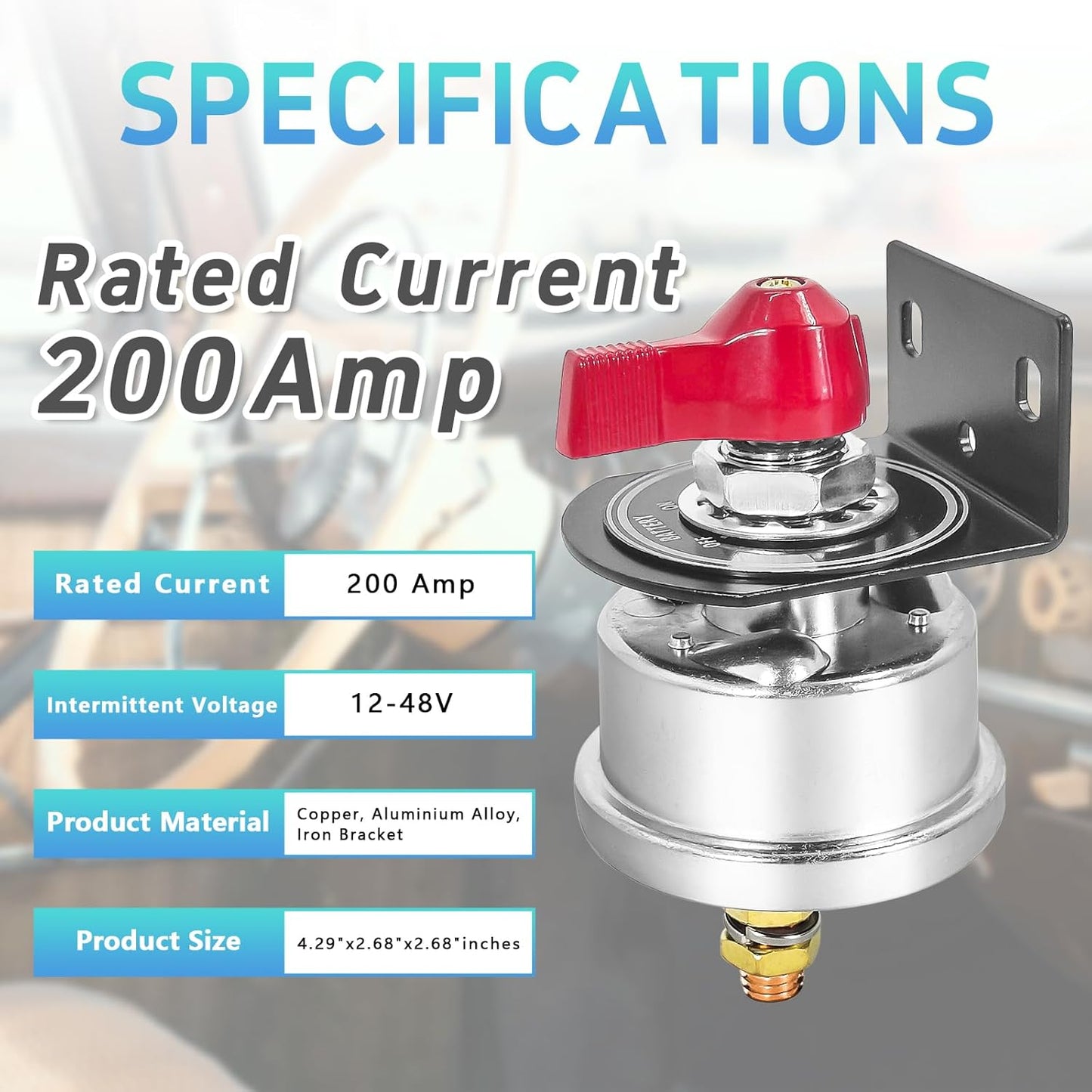 High Current Battery Disconnect Switch 200A,12-48V Battery Power Cut Off Isolator Switch with Face Plate for Car Yacht ATV RV Truck(Red)