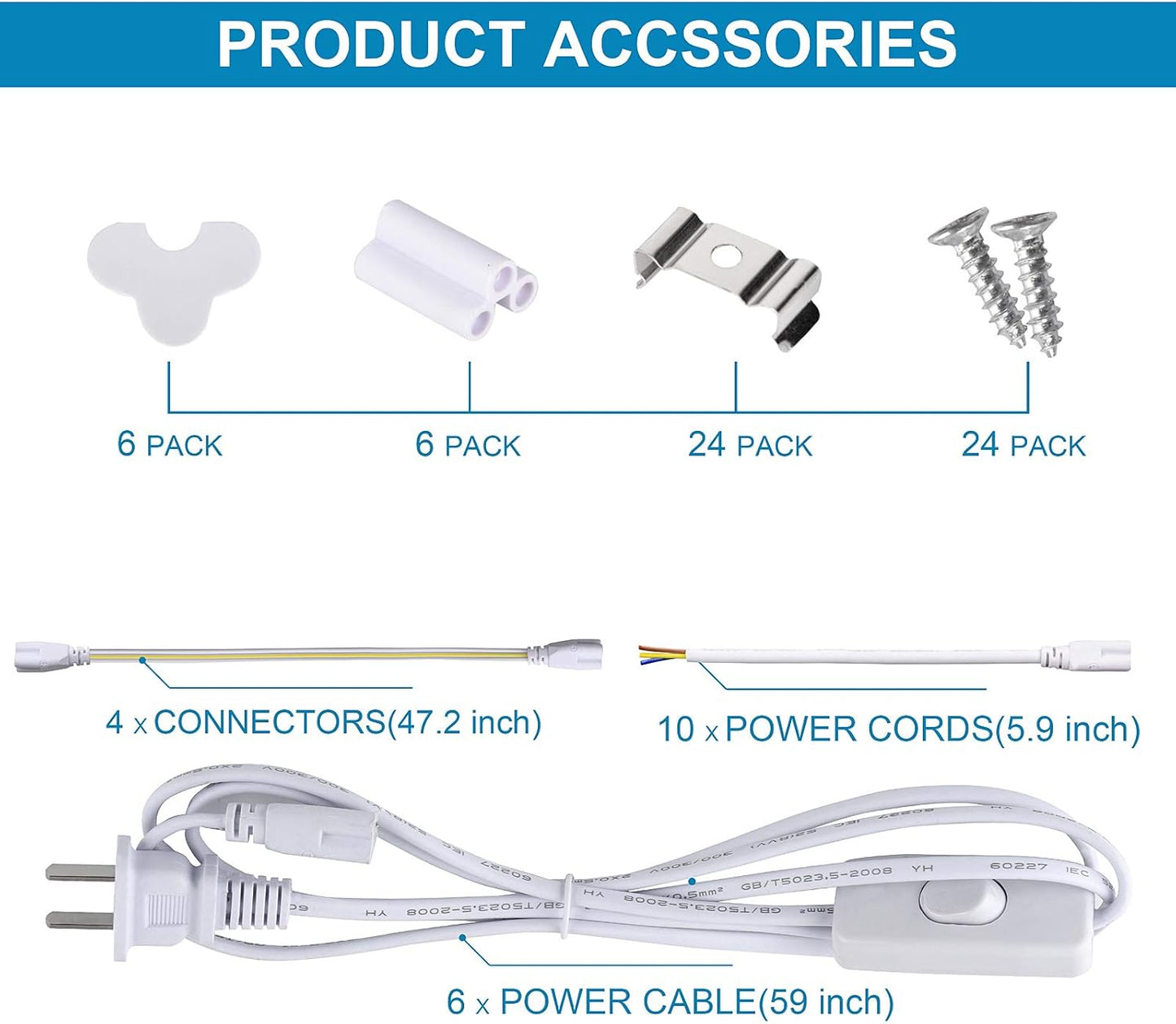 6 Pack, 8FT LED Shop Light Fixture, 144W 18500LM 5000K, Daylight White, U Shape, Clear Cover, Hight Output, Linkable Shop Lights, T8 LED Tube Lights, 8 LED shop lights for garage 8 foot with plug
