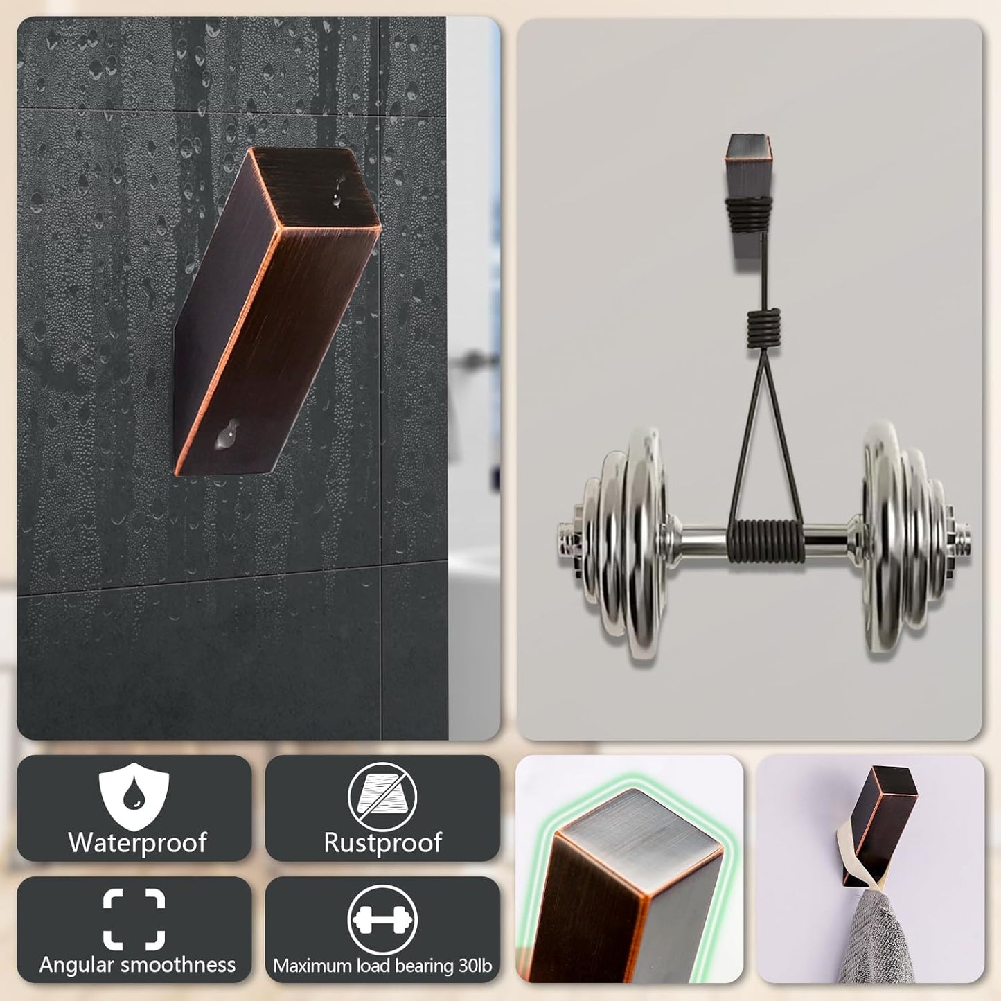 NINETREX Towel Hooks for Bathrooms,Wall Hooks SUS 304 Stainless Steel Heavy Duty Wall Mounted Robe Towel Hooks for Bathroom Bedroom Garage Coat Hanging 4 Pack (Oil Rubbed Bronze,Drill Hole)