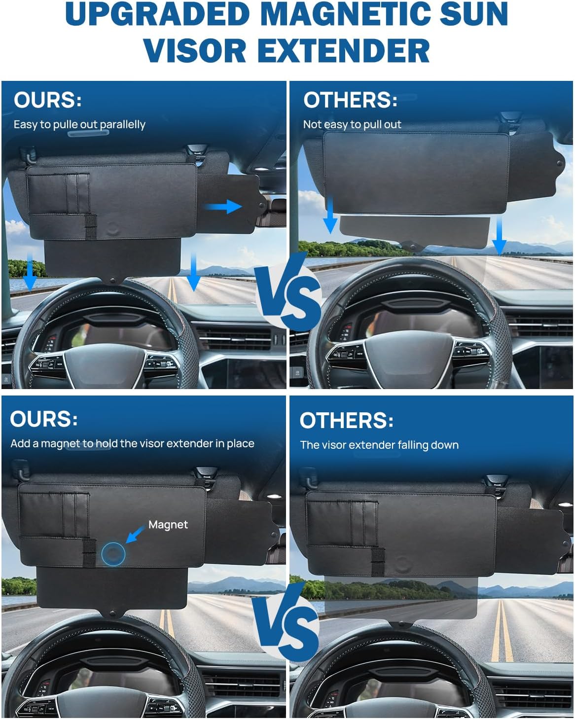 JoyTutus Car Sun Visor Extender - Protects from Anti-Glare, UV Rays - Sun Blocker Windshield Sunshade for SUV (2 Pack)