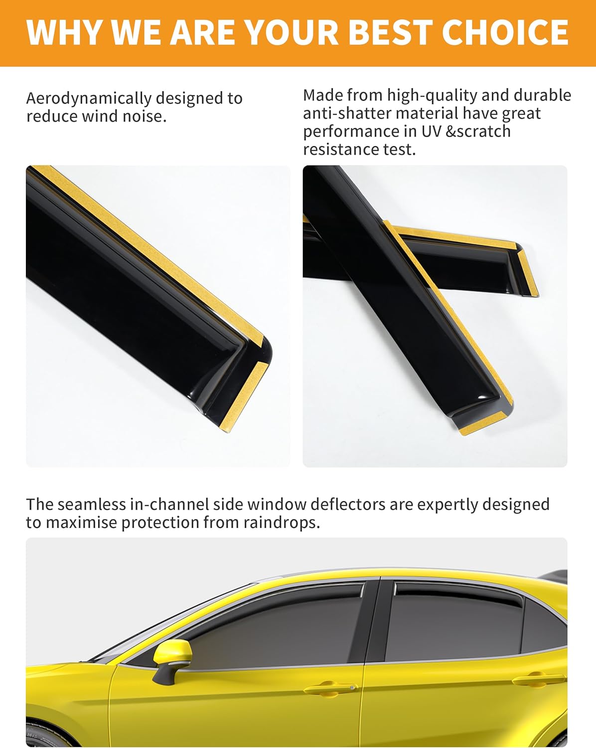 in-Channel Window Rain Guards Fit for Toyota Camry 2018 2019 2020 2021 2022 2023 2024 Extra Durable Window Deflectors Vent Visors Shades Exterior Car Accessories Visors Rain Guards - 4 pcs