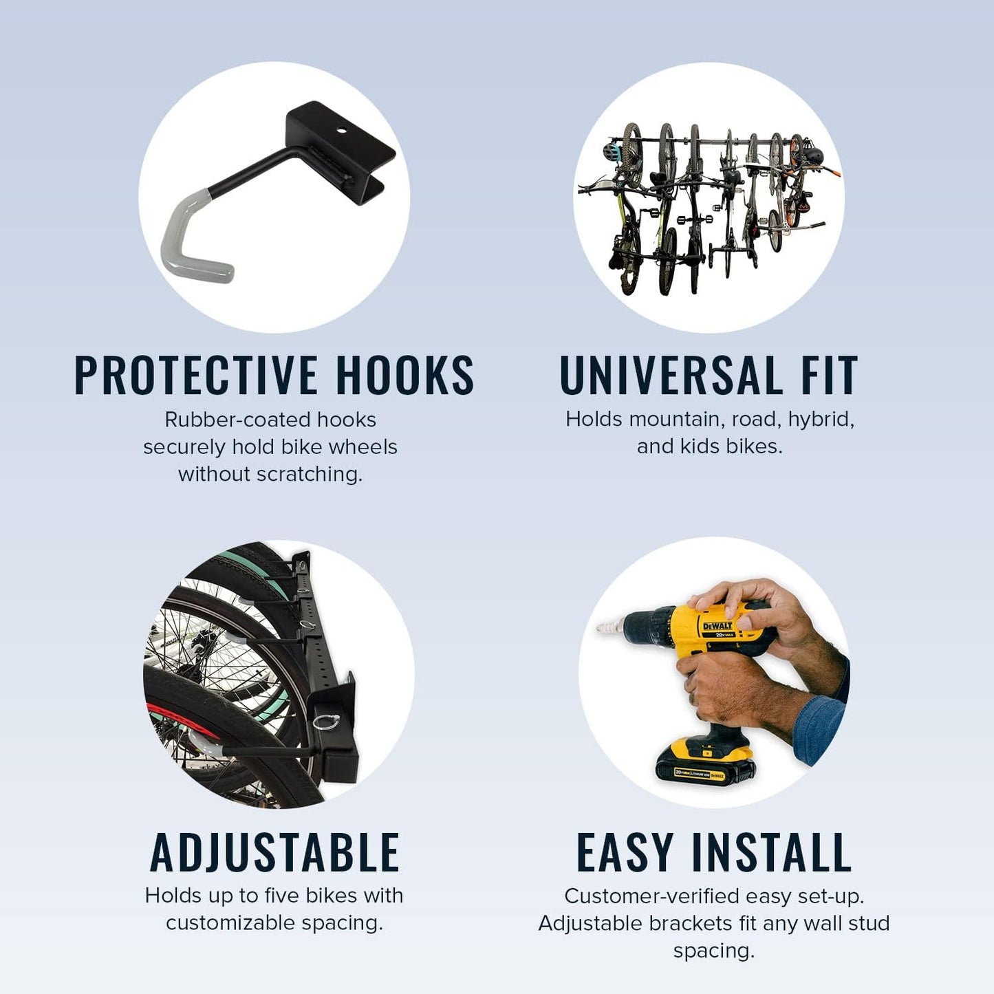 StoreYourBoard Bike Storage Rack – Heavy Duty Garage Bike Rack for 5 Bicycles, Space-Saving Vertical Bike Rack, Adjustable Wall Bike Mount for Garage Organizer, Bicycle Hanger, Holds 300 lbs