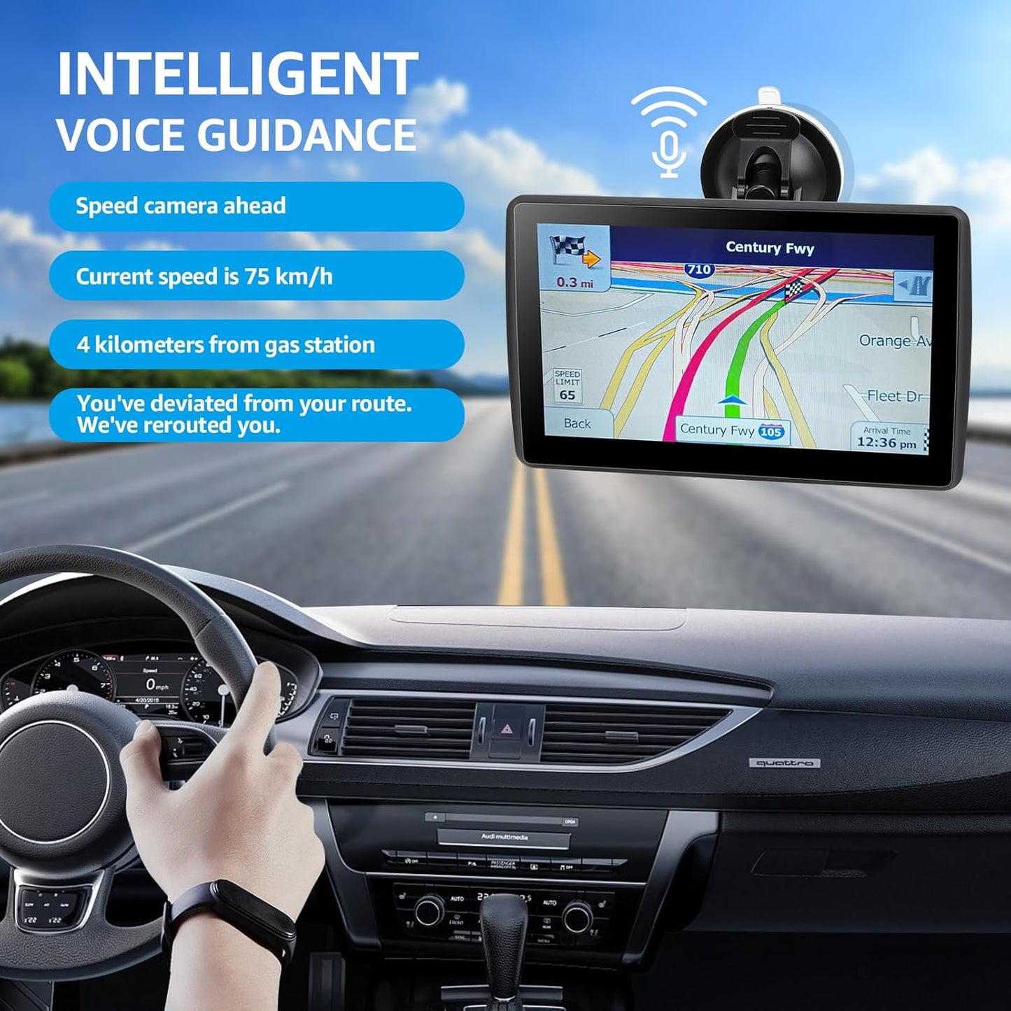 GPS Navigator for Car Truck RV, Latest 2025 Map 7 inch Touch Screen Car GPS, Support Voice Turn Direction Guidance/Speed and Red Light Warning/Custom Truck Routing