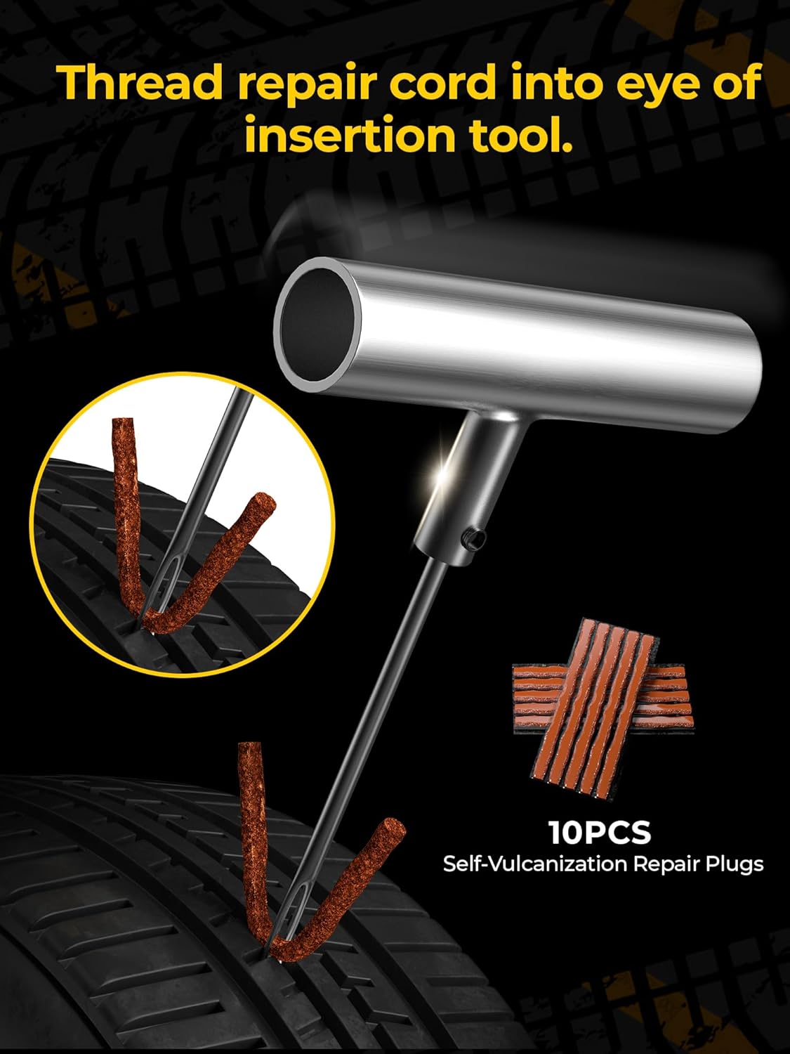 Tire Repair Kit with Plugs Fix Punctures & Plug Flats with Ease - Heavy Duty Flat Tire Puncture Repair Kit for Car, Motorcycle, ATV, UTV, RV, Trailer, Tractor, Jeep, Etc