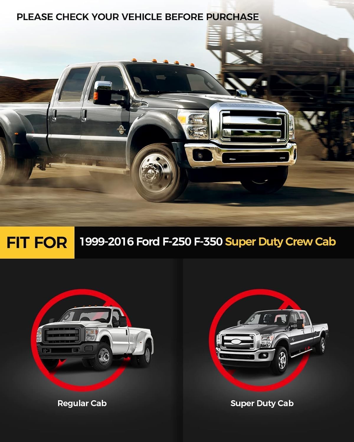 KYX Running Boards Compatible with Ford F250 F350 SuperDuty Crew Cab 1999-2016, A Pair 6 inches Car Door Side Step Rails Truck Boards Side Steps Nerf Bars