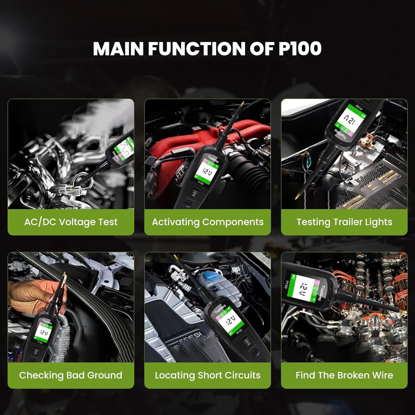 Power Circuit Probe Kit, P100 Car Circuit Tester, 12V 24V Automotive Electrical Tool, 6-30V Vehicle Short Circuit Finder with 40ft Cable, Trailer Truck Voltage Current Detector