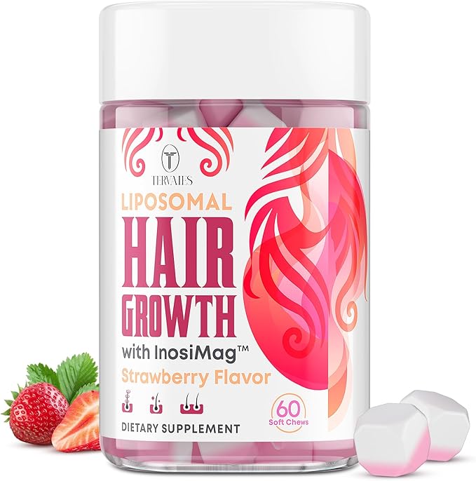 Liposomal Hair Growth Soft Chews – High Potency Hair Growth Vitamins for Women & Men with Biotin, InosiMag Complex, Collagen, Zinc - Strong Hair Skin Nails Vitamins, 60 Count