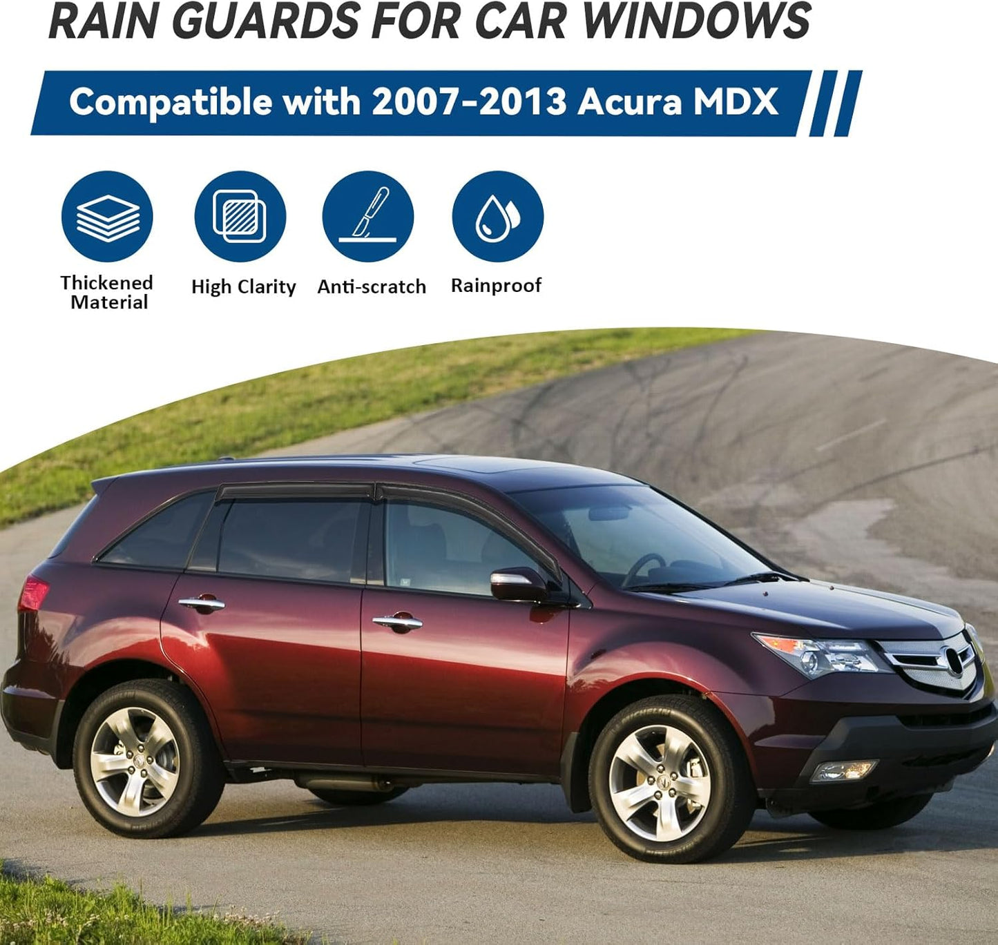 4pcs Front+Rear Smoke Tint Sun/Rain Guard Outside Mount Tape-On Vent Window Visors Compatible with 07-13 MDX