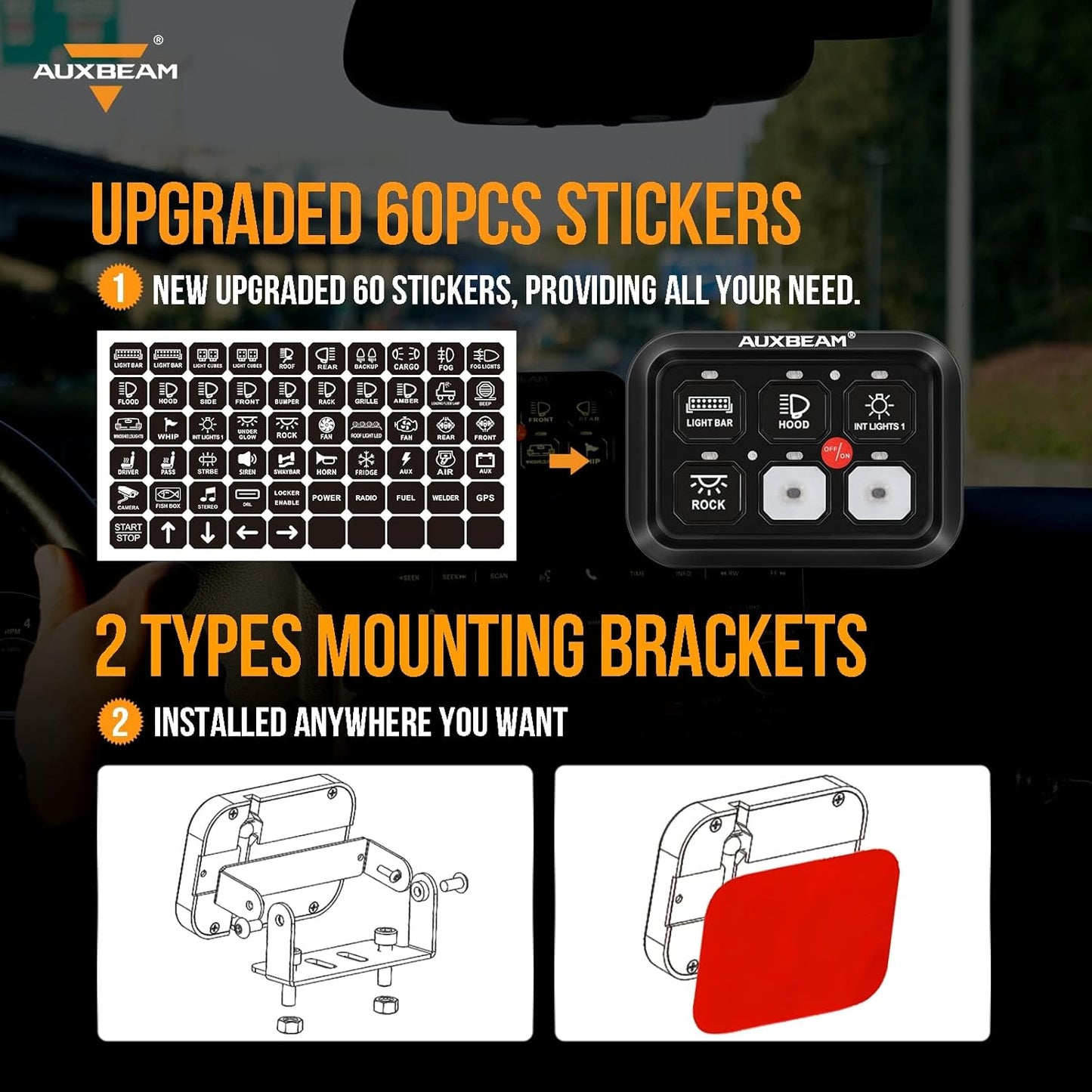 Auxbeam 6 Gang Switch Panel BC60 Universal Circuit Control Relay System Automatic Dimmable LED Switch Pod Touch Control Panel Switch Box for Car Truck Pickup Boat UTV SUV - Blue, 2 Years Warranty