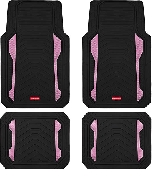 Rubbermaid Car Floor Mat, Heavy Duty All-Weather Car Mats Full Set with Dual-Tone Pink Aluminum Inserts – Universal Fit, Anti-Slip Backing, Trim-to-Fit for Most SUV, Sedan, Van