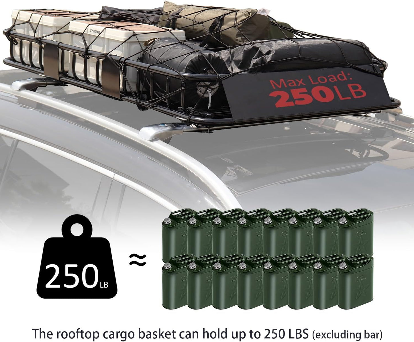 FORWODE Roof Rack Carrier Basket, 64" x 39" Rooftop Cargo Carrier with 250 lbs Capacity, Rust-Proof Steel Heavy Duty Car Top Luggage Basket with Waterproof Cargo Bag for SUV Truck Cars