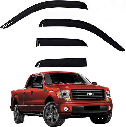 Window Visors Rain Guards fits 2009-2014 Ford F150 SuperCrew Cab, Out-Channel Window Wind Deflectors Vent Shades Accessories, Dark Smoke 4 Pcs, 2010 2011 2012 2013