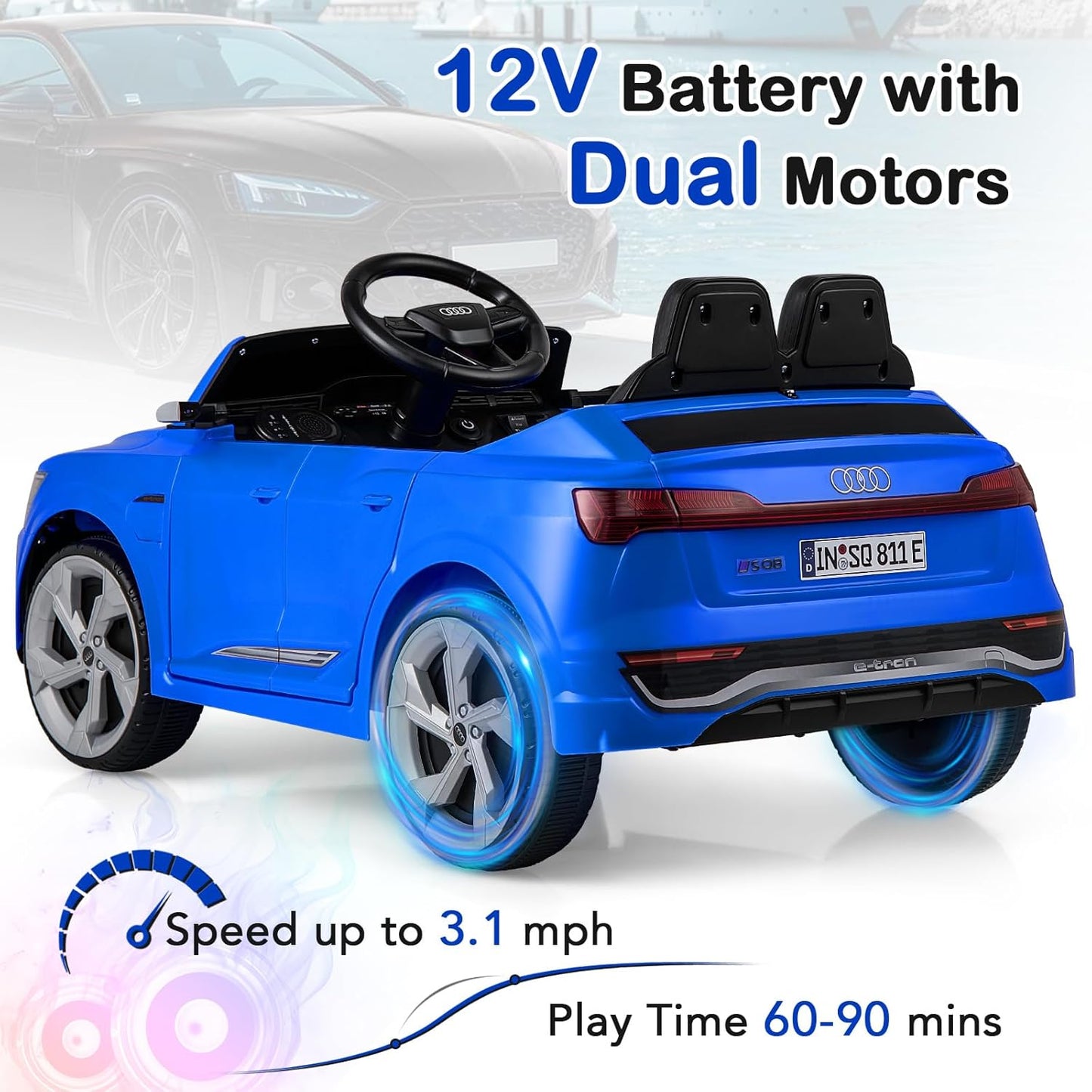 Licensed Audi SQ8 Ride on Car by OLAKIDS, 12V Kids Electric Vehicle with Remote Control, Toddlers Battery Powered Toy with 3 Speeds, Wheels Suspension, Music (Blue)