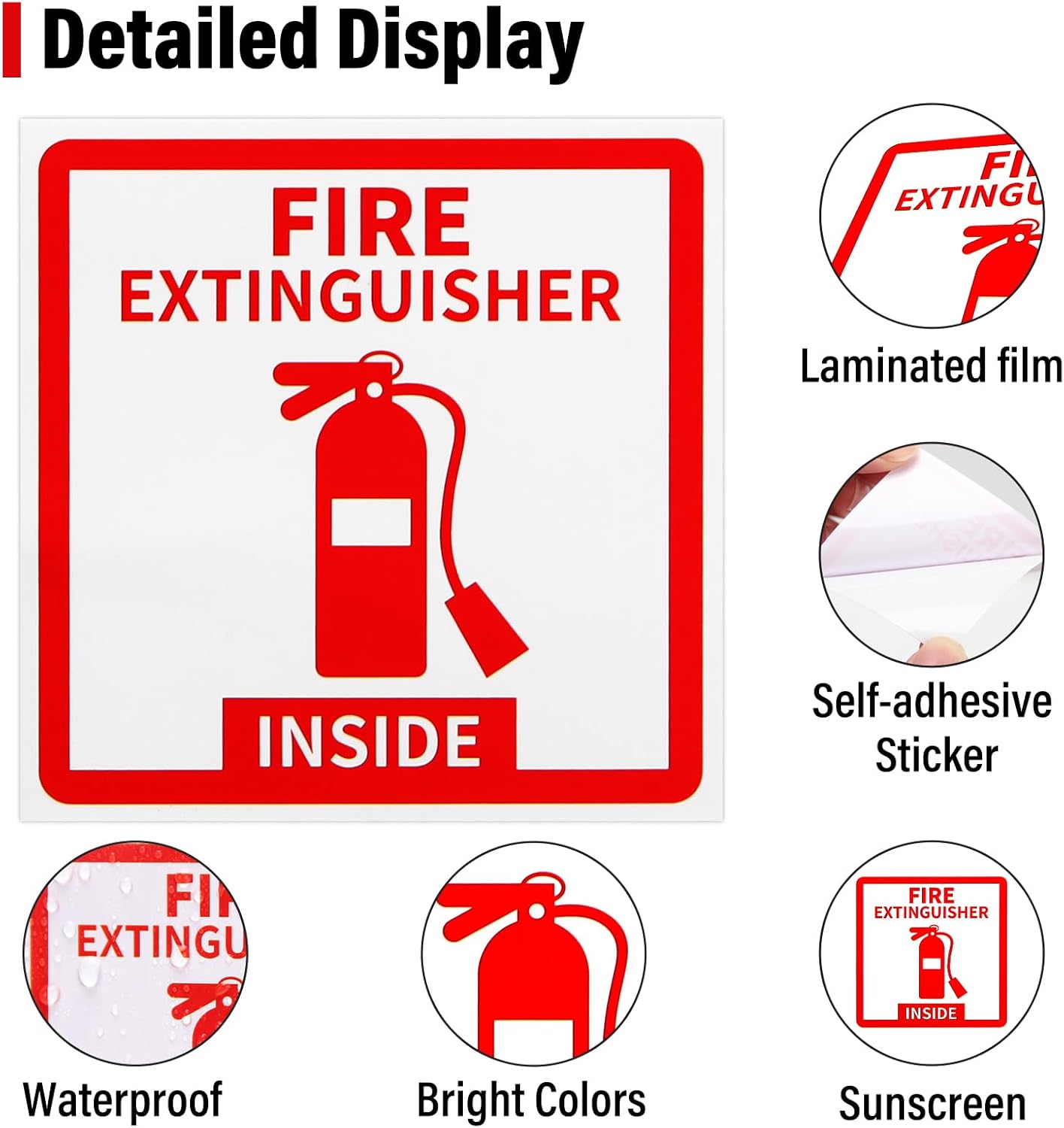 Madrigal Fire Extinguisher Inside Sticker Sign,2Pack 3x3" Self-Adhesive Vinyl, Weatherproof & UV Protected for Cars, Trailers, Rv's, Trucks and Vehicles, Red on White