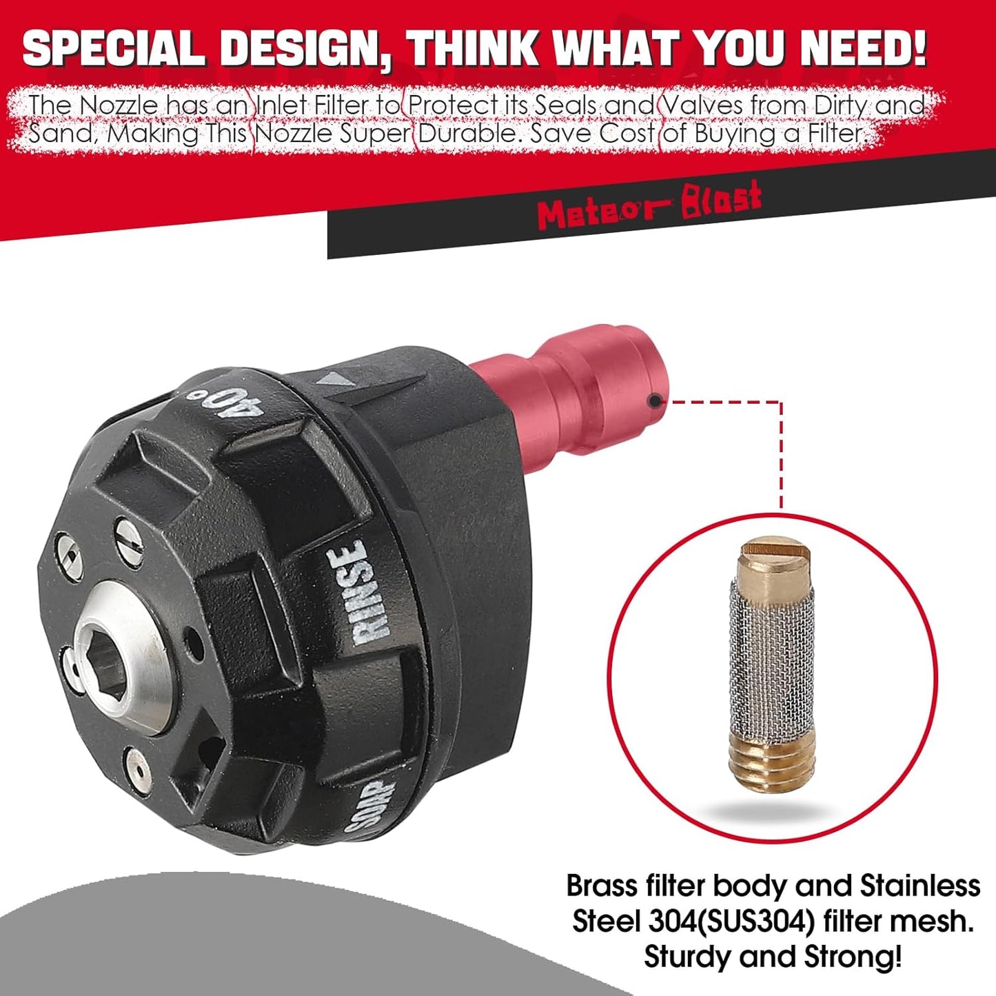Meteor Blast Pressure Washer Nozzle, 6-in-1 Quick Change over and Adjustable, Power Washer Tips Replacement with 1/4 inch Quick Connector, MAX 4500PSI 1.5GPM specially for Small Power Washer