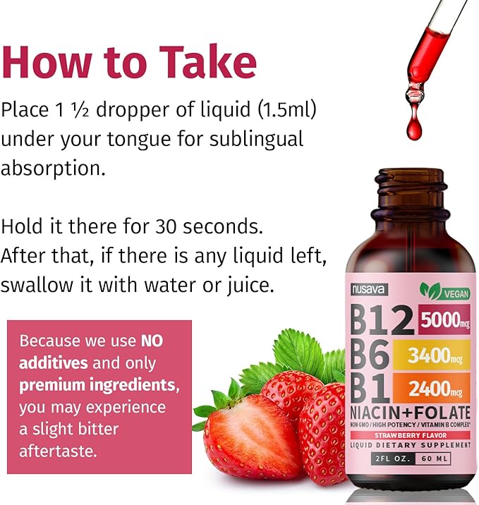(2 Pack) Vitamin B12 and B6 Liquid Drops, B12 Sublingual Vitamin B Complex - B 12 Vitamin 5000mcg - B12 Methylcobalamin for Energy, Brain, and Heart Support with 27,200 mcg, Strawberry, 80 Servings