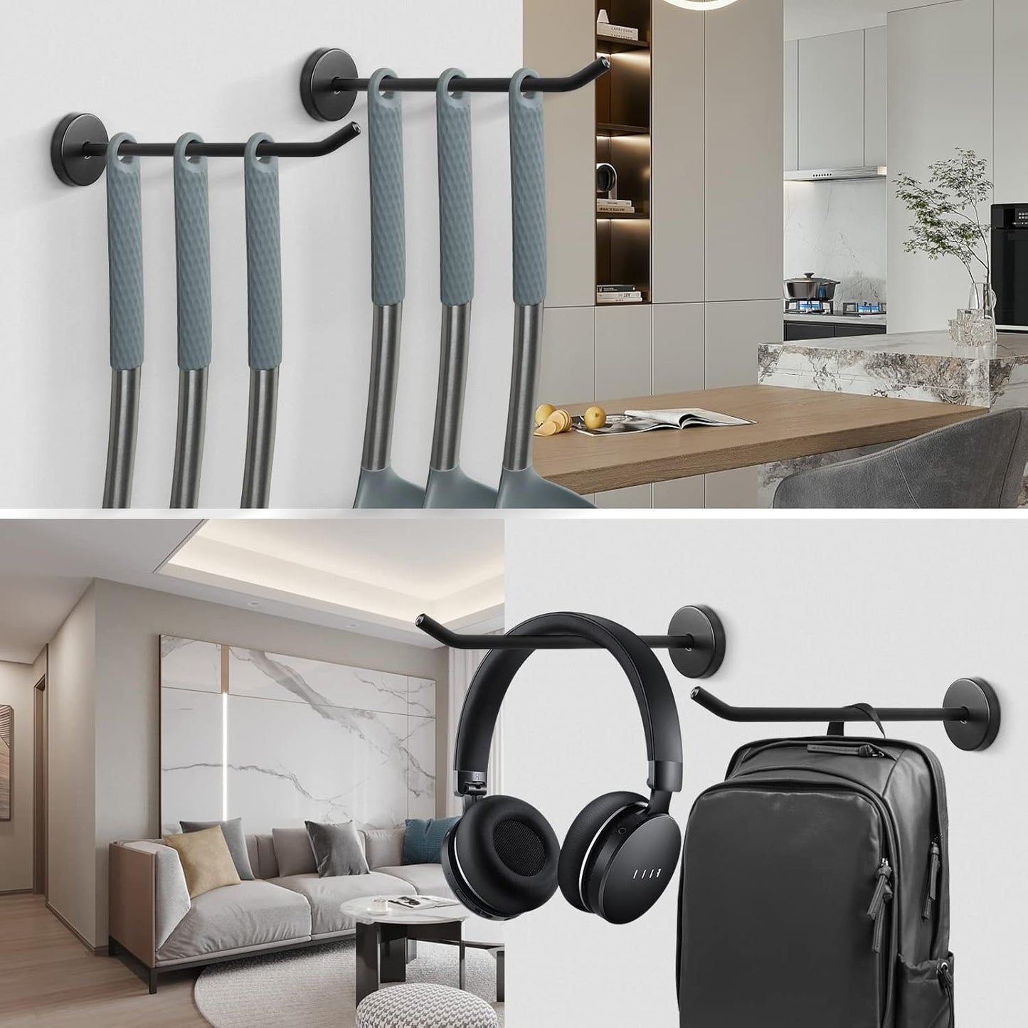 NearMoon Coat Hooks, Wall Hooks for Hanging Hat Hurse Robe, 304 Stainless Steel Heavy Duty Towel Hangers for Bathroom Livingroom Hotel Kitchen Garage, 6 Pack (6 Inch, Matte Black)