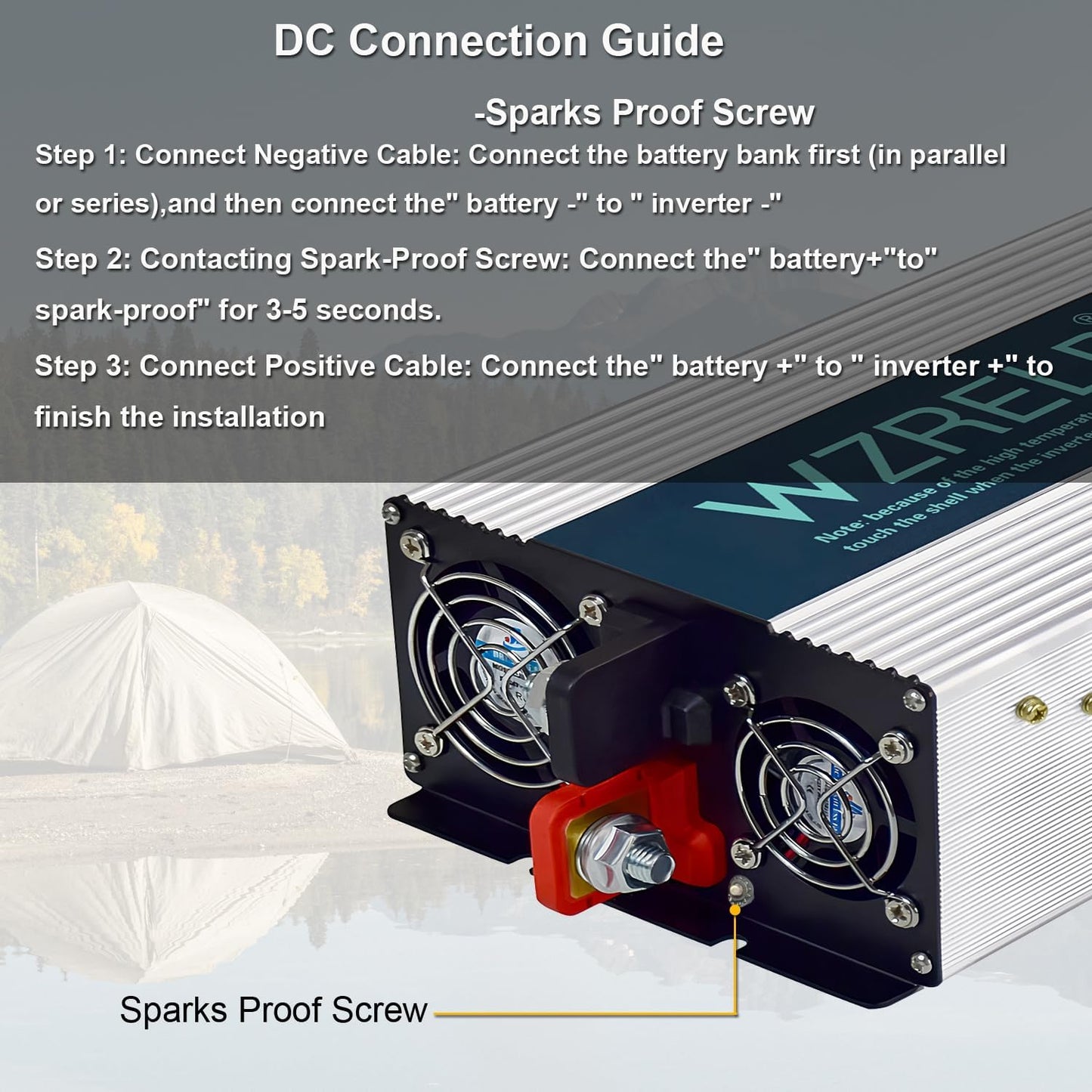 WZRELB 3500W Pure Sine Wave Inverter, Car Power Inverter 72V DC to 110V 120V AC Converter for RV, Truck, Solar, Outdoor with Dual AC Outlets, Hardwire Port, Surge 7000W, LED Display,Off-Grid