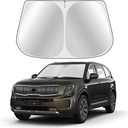 Custom Fit Windshield Sun Shade for Kia Telluride 2020-2025 - Full Coverage, 210T Reflective Fabric, Double-Layer Design - Blocks 99% UV Rays, Keeps Car Cool, Easy to Install and Store