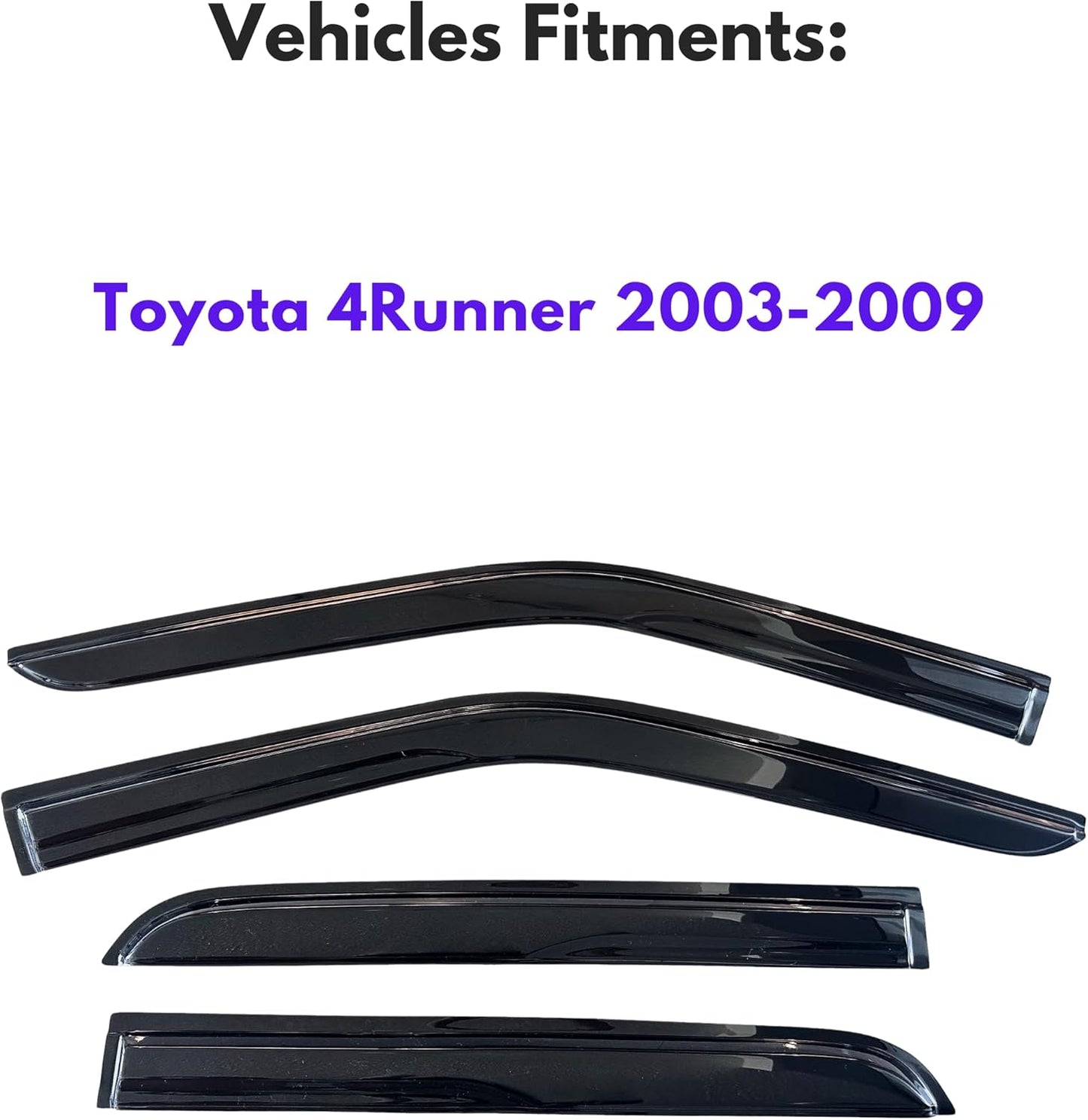 KPY Window Visor Compatible with Toyota 4Runner 2003-2009, 4PC Rain Guard Side Window Vent Deflectors Tape-On Mugen Style, 2003 2004 2005 2006 2007 2008 2009