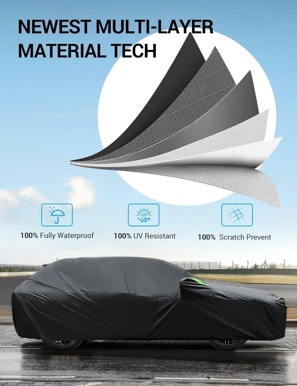 Proadsy 2025 Upgrade Car Cover Custom Fit for 2024 2025 Kia EV9, Waterproof All Weather for Automobiles, Full Exterior Cover Rain Snow Sun Protector Indoor Outdoor Car Cover