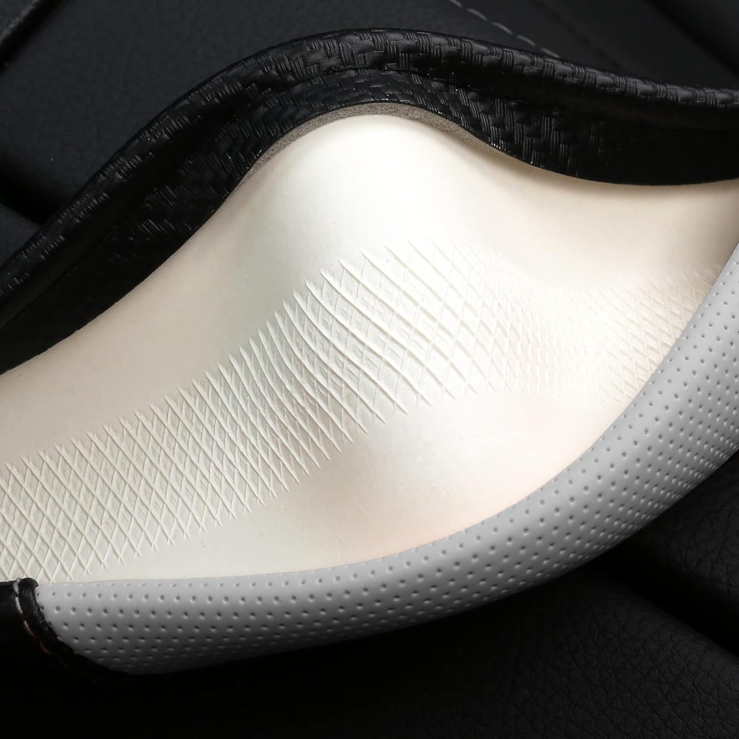 Car Steering Wheel Covers for Women Padded Carbon Fiber PU Leather Cute Auto Interior Accessories for Vehicle, Sedan, Universal, Anti Slip, White, Standard Size 14.5-15"(37-38cm)