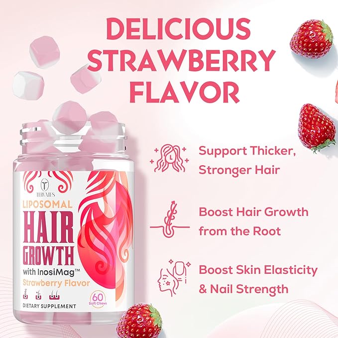 Liposomal Hair Growth Soft Chews – High Potency Hair Growth Vitamins for Women & Men with Biotin, InosiMag Complex, Collagen, Zinc - Strong Hair Skin Nails Vitamins, 120 Count
