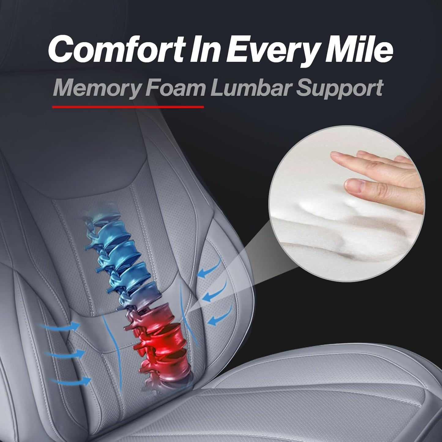 Coverland Custom Car Seat Covers Compatible with Avalanche, Ram 1500, Ram 2500 - Premium Leather Non-Slip Memory Foam Waterproof Interior Protector Front Seat-Gray [See Size Chart-Size A43]