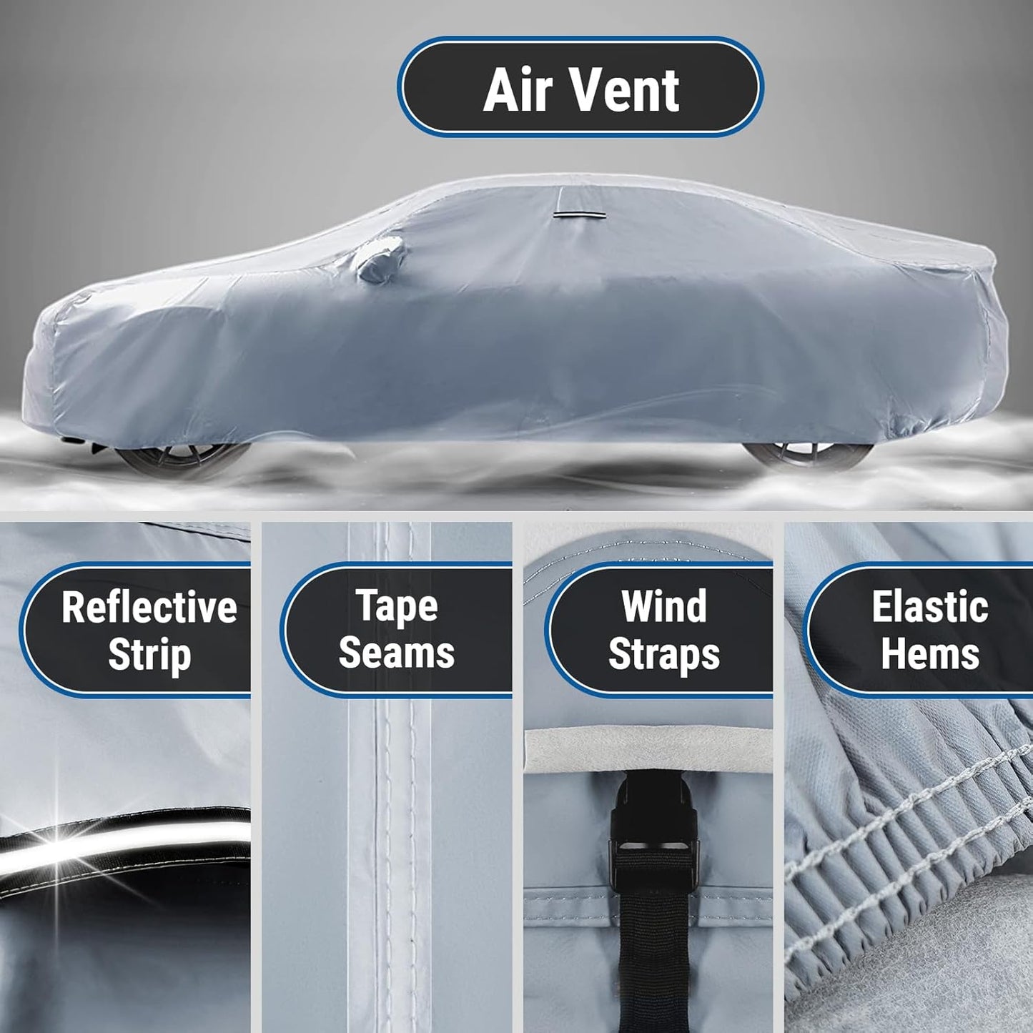 iCarCover Custom Car Cover for Buick Park Avenue (1997-2005) Waterproof All-Weather Rain Snow UV Sun Protector Full Exterior Indoor Outdoor Car Cover (Stripe - Gray/Black)